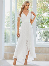 White Lace Pleated A-Line Long Formal Dress #color_White